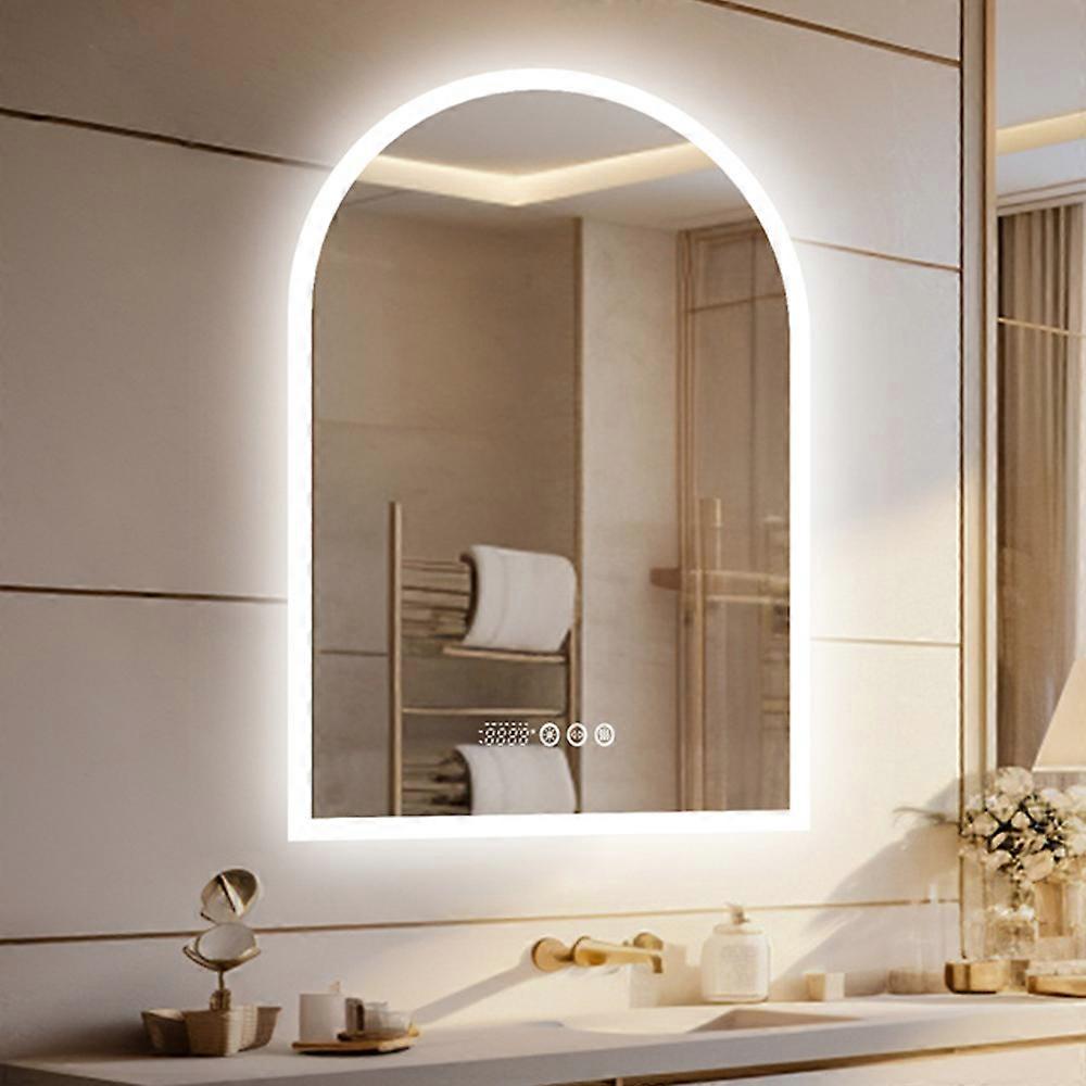 900x600mm Arched LED Bathroom Mirror Anti-fog Backlit Vanity Mirror with Time Display