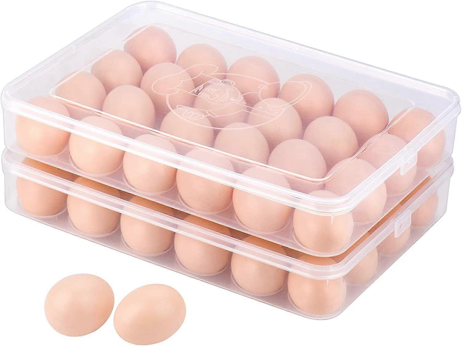 2 PCS Egg Tray, Refrigerator Egg Tray with Lid, Plastic Egg Tray, Portable Egg Storage Box, Stackable Egg Holder - Holds 24 Eggs