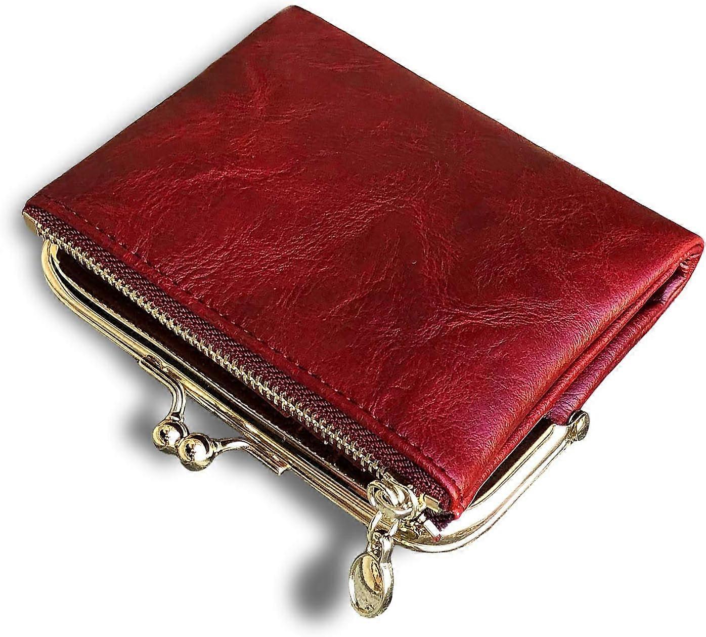 Womens Wallet Small Rfid Ladies Compact Bifold Leather Vintage Coin Purse With Zipper and Kiss Lock