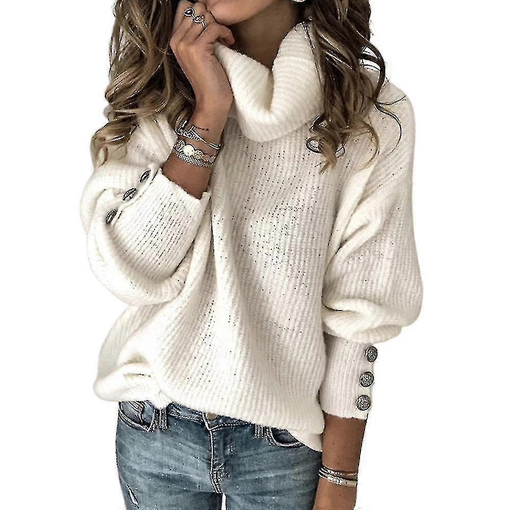 Plus Taille Femmes Plain Haut Cou Manches Longues Tricoté Pull Pull Décontracté Pullover Tops