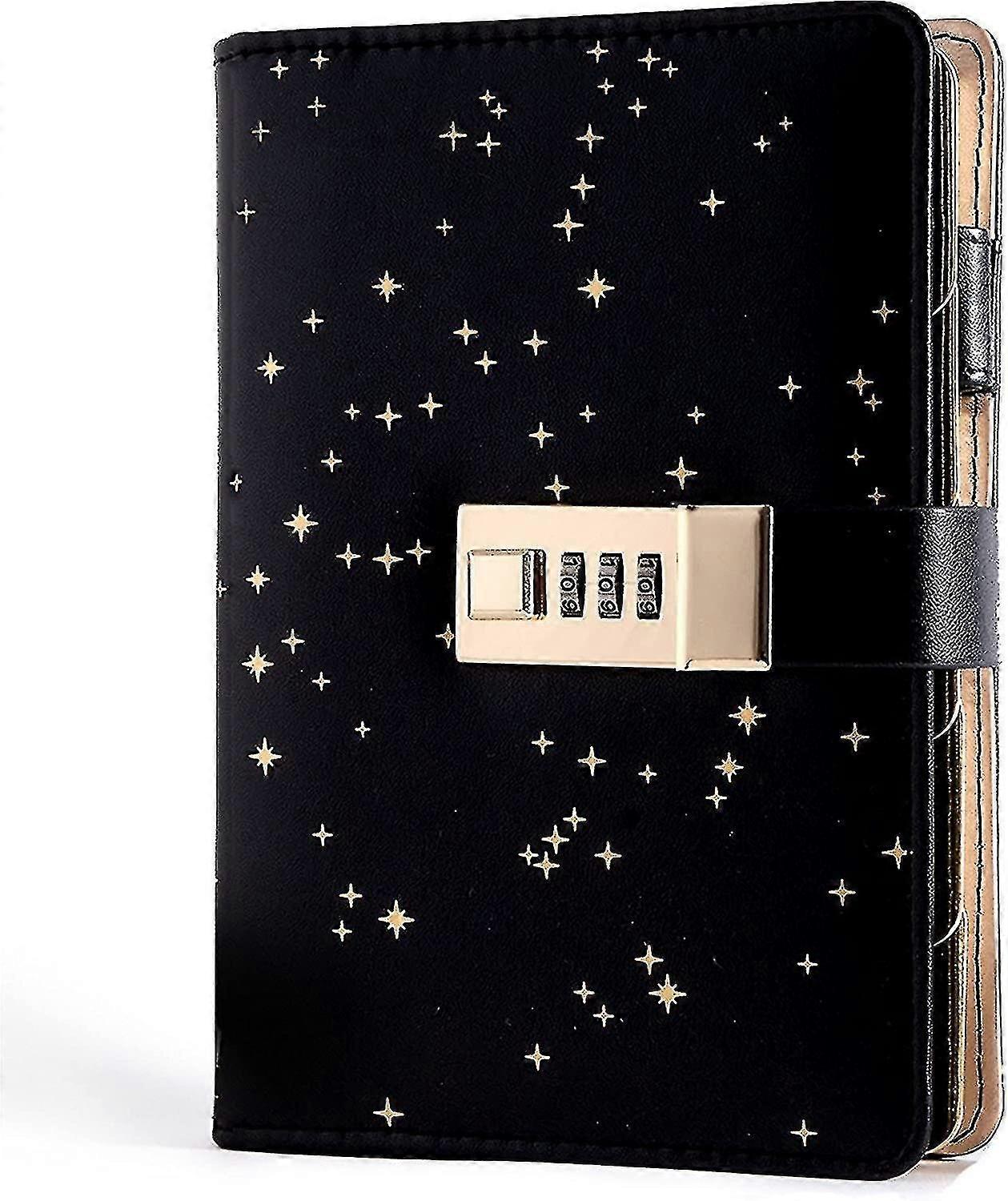 Leather Binder Diary With Tape, Stars Combination Lock Journal,6 Ring Binder Notebook Personal Writi