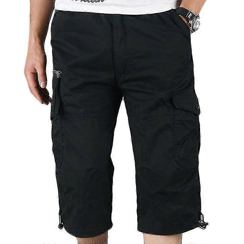 Mens 3/4 Long Length Elasticated Shorts Waist Cargo Combat Three Quarter Pants