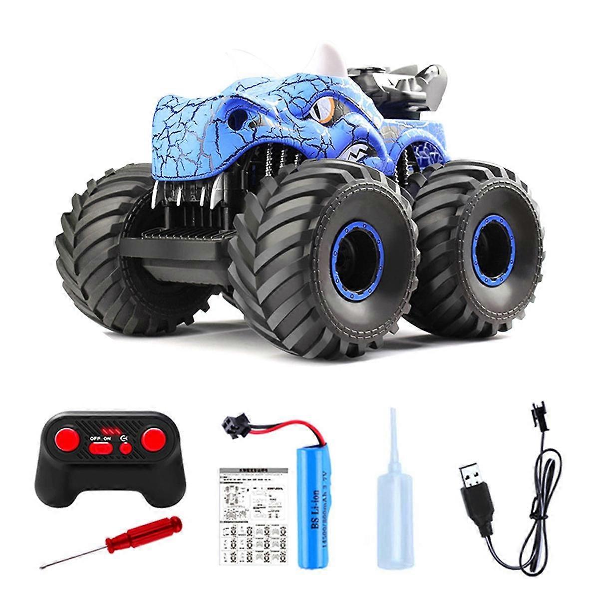 Remote Control Dinosaur Car Toys for Kid Boys, 2.4GHz RC Truck with Light, Sound, Terrain Rechargeable RC Car Blue