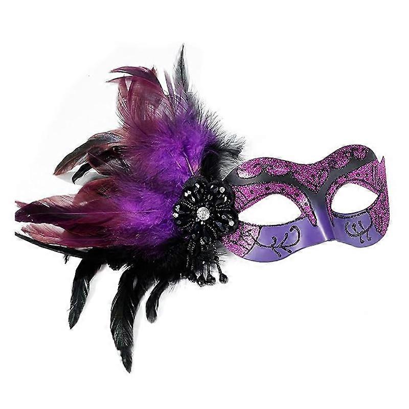 Women's Feather Masquerade Mask - Women's Venetian Feather Mask for Masquerade, Carnival