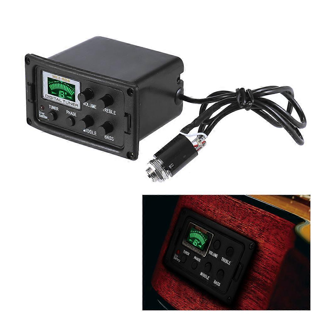 Acoustic Guitar 3-Band EQ Equalizer Tone and Volume Amplifier Preamp Piezo Pickup with Tuner Phase Function LCD Display Unibody Design