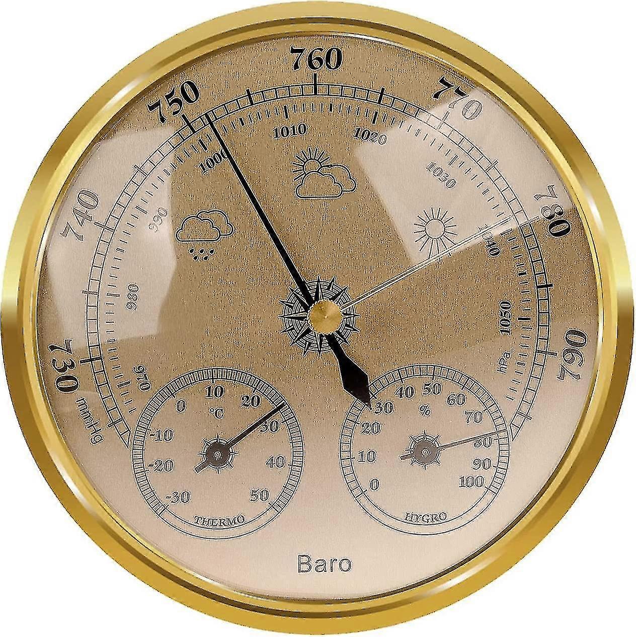 Utomhusbarometer, termometer, hygrometer - 13 cm väderstation, barometer (guld)