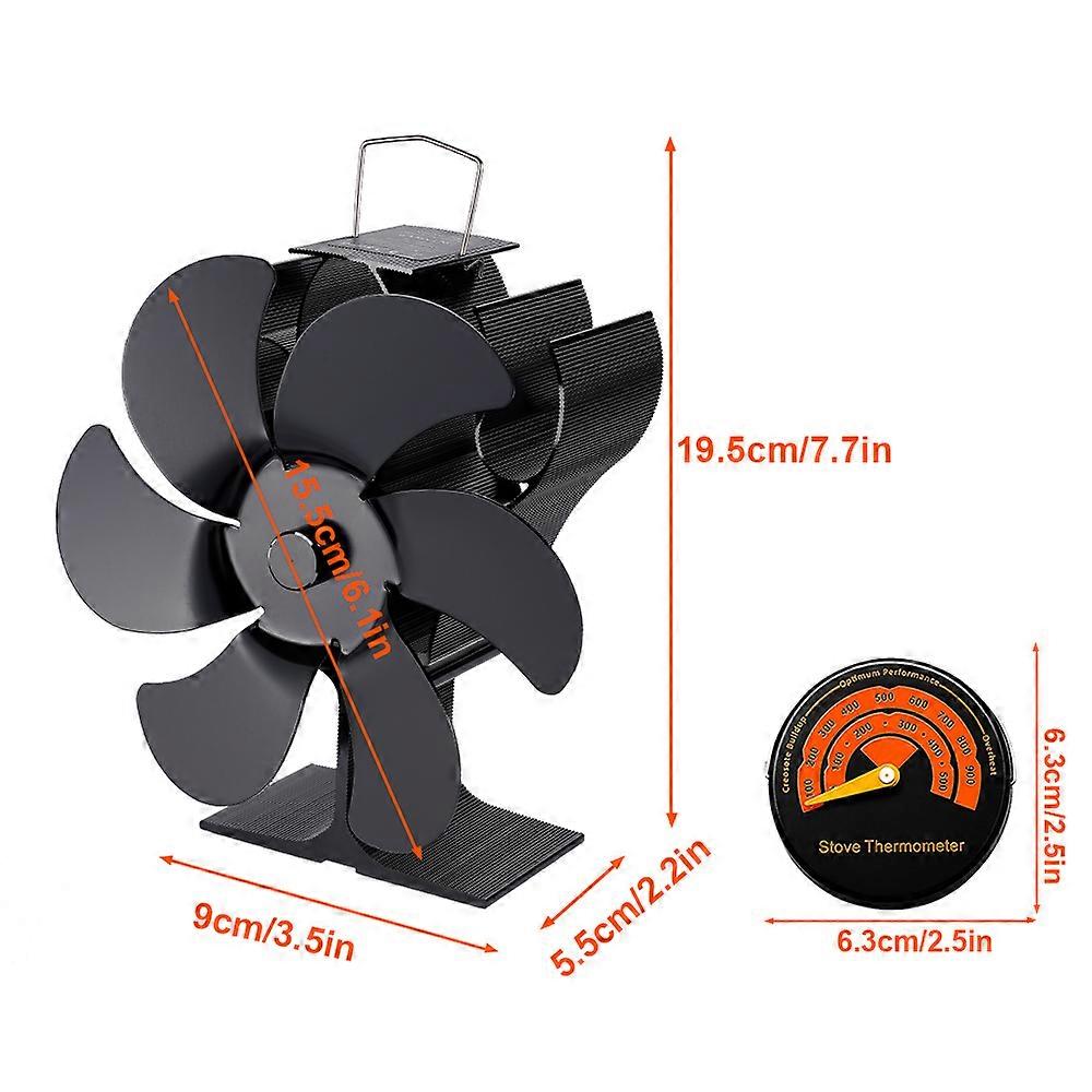 מאוורר אח שחור 6 להבים מאוורר כיריים מבער עצים אין צורך בסוללה ידידותי לסביבה בית שקט פיזור חום יעיל