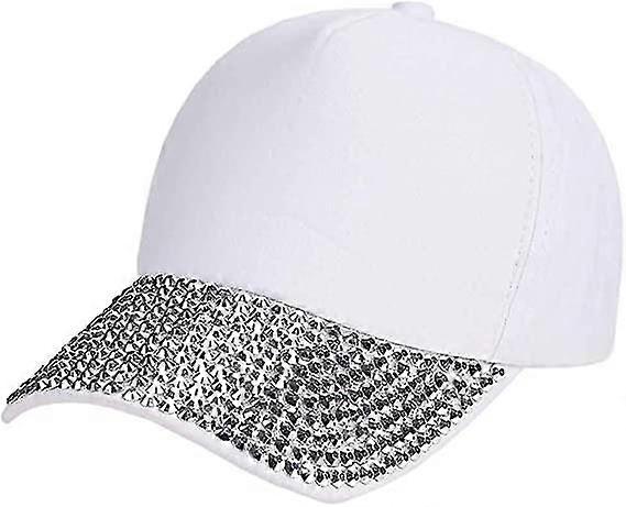 Ghyt Studded Rhinestone Baseball Cap Dad Hat Trucker Hat Adjustable Strapback Cap White