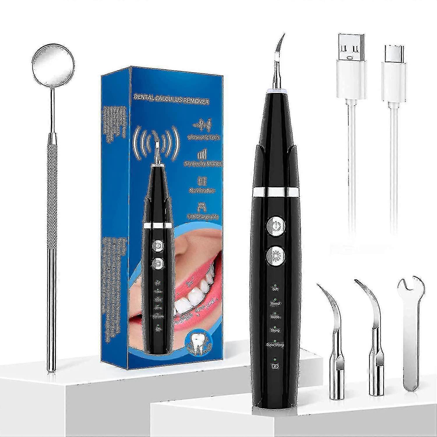 Plaque Remover For Teeth,electric Teeth Cleaning Kit With Led Light,tooth Cleaner Tartar Remover For Teeth With 5 Adjustable Modes And 2 Replacement H