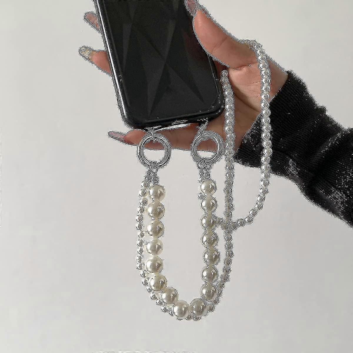 Phone Wrist Lanyard Strap Phone Charm Pearl Chain Accessories Beaded Phone Chain Strap