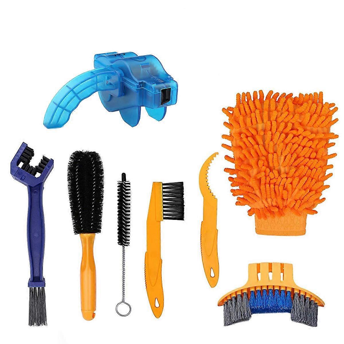 Bicycle Clean Brush Kit, 8 PCS Bike Motorcycle Chain Cleaning Tool Set, Cycling Corner Stain Dirt Clean