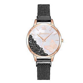 Juxiaoshou vrouwen mode horloge klok roestvrij staal casual jurk pols kristal