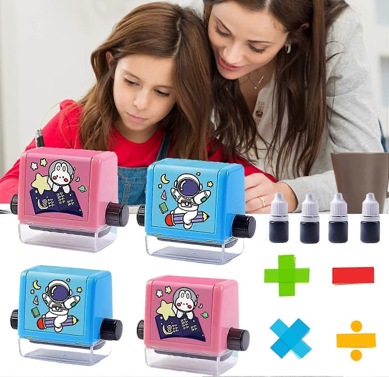 4Pcs Roller Digital Teaching Stamp, Multiply Divide Addition Subtraction Maths Roller Stamp, Reusable