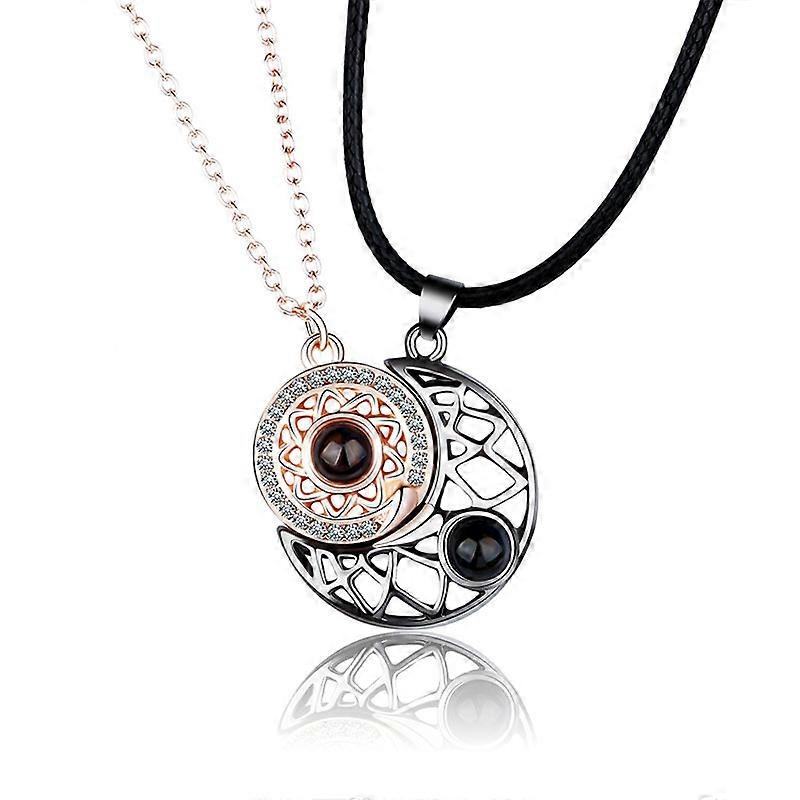 Sun, Moon And Star Projection Necklace, Sun And Moon Two-color Chain + Chain