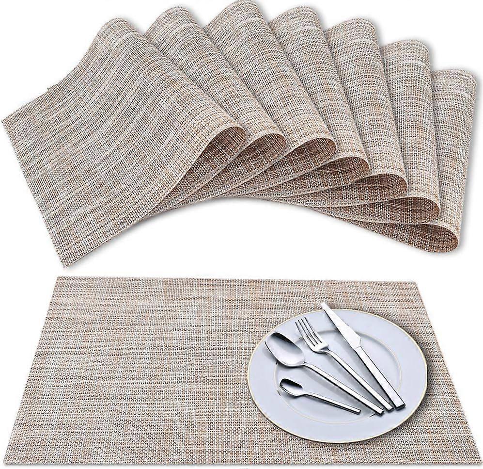 Placemat Set of 8Linen, Cross Weave Vinyl Woven Table Mats, Non-Slip Insulated Washable Table Mat Set