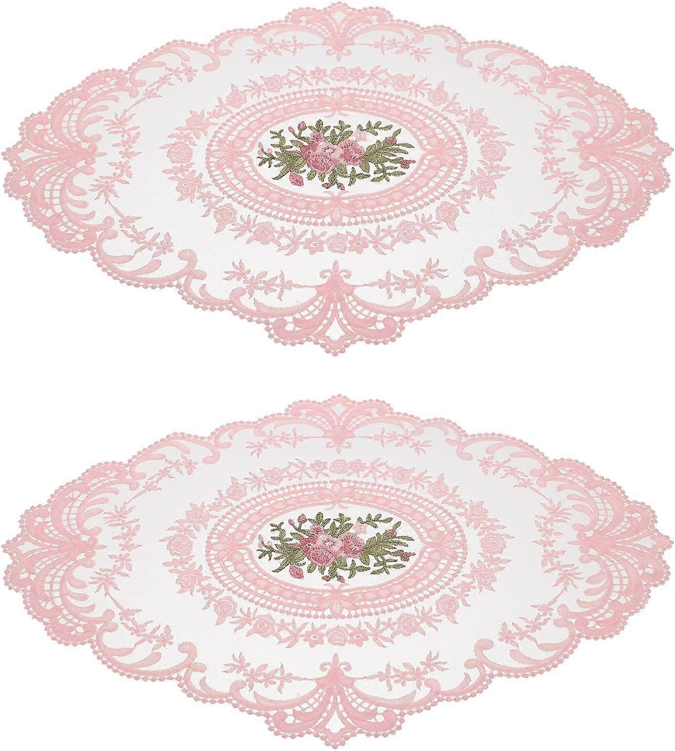 Lace Placemat Pink Cup Mat Oval for Wedding