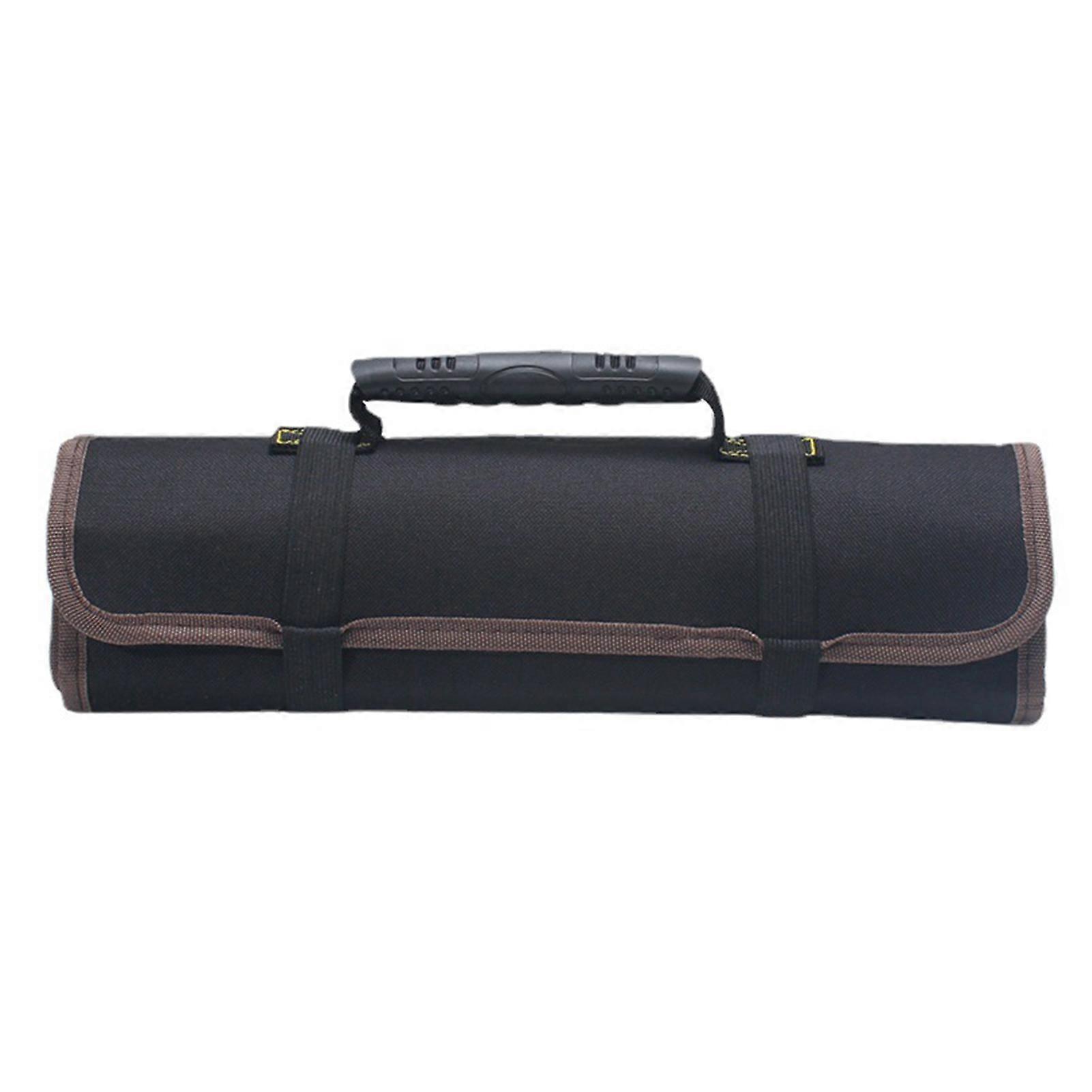 Roll Up Tool Bag Oxford Cloth Multi Pocket Thickened Handle Zipper Tool Bag for Electrician Black