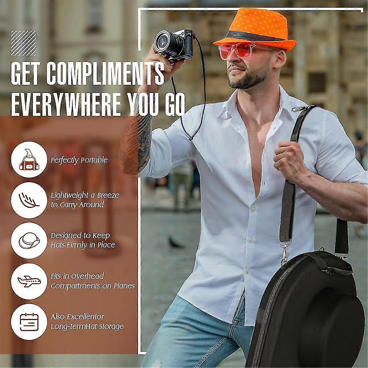 Étui à Chapeau De Voyage Rigide – Protection Pour Fedora, Panama, Chapeau De Paille – Avec Compartiment Carte/Tablette