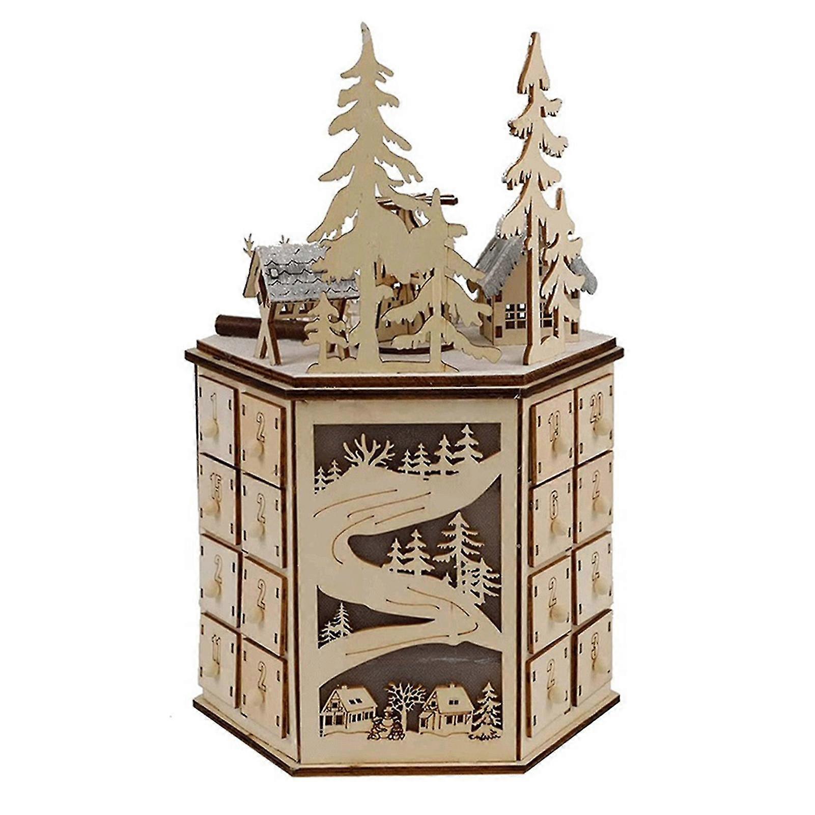 Sinknap Led Rotating Music 24 Countdown Christmas Calendar Wooden Christmas Advent Calendar Ornament For Festival Decor