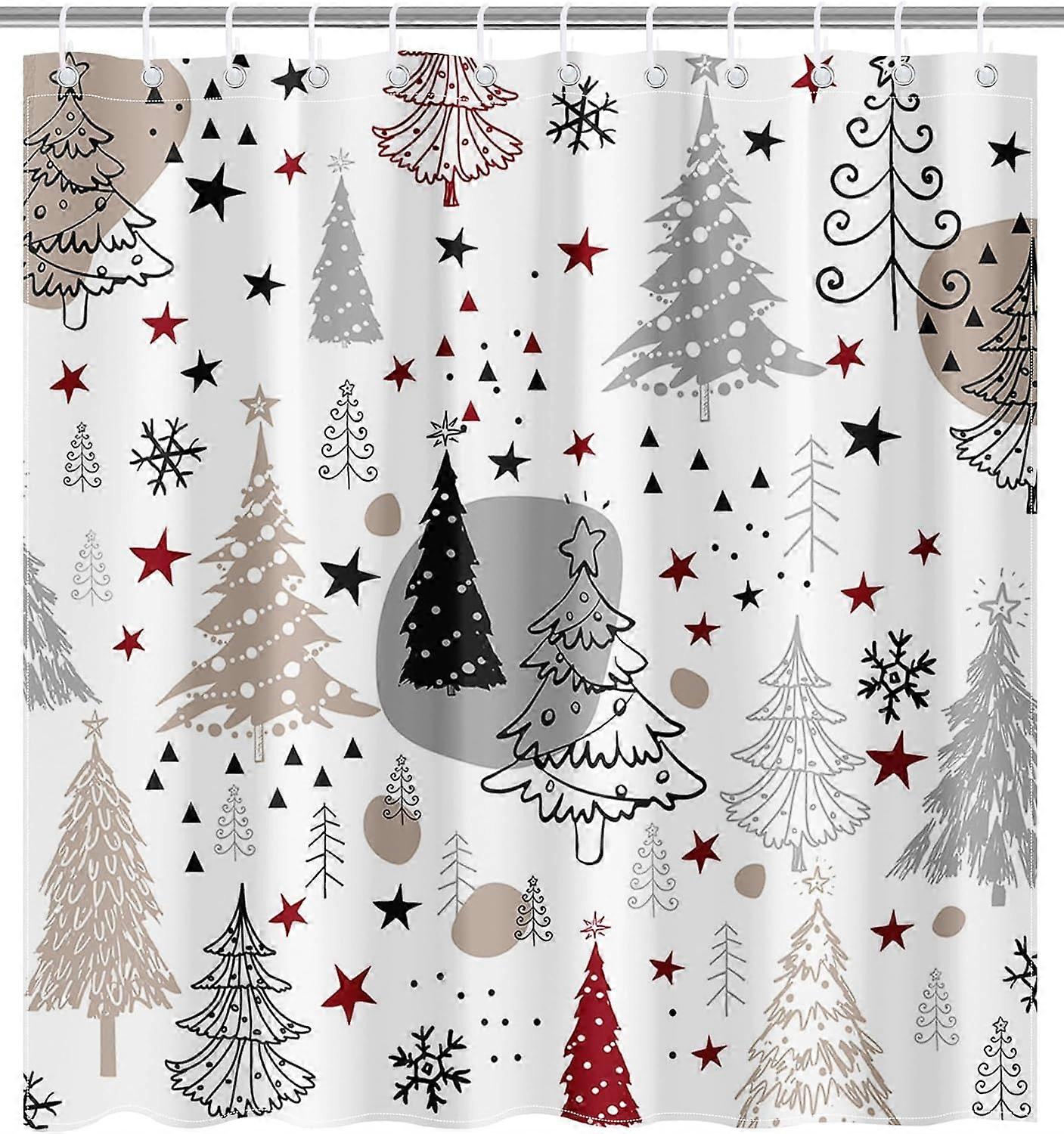 クリスマスシャワーカーテンセット冬の雪の結晶クリスマスバスカーテンかわいいクリスマスツリーバスルームの装飾カーテンフック付き72x72インチホリデー冬のWaterpr