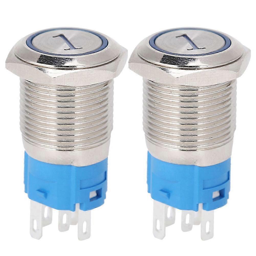 2pcs 16mm reset momentary push button switch flat round 5 pinos com LED e dígito 1Blue 220VAC