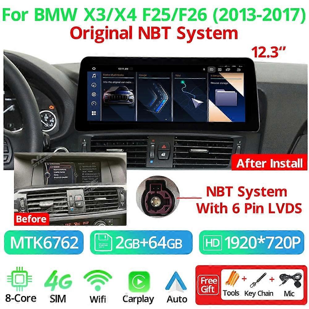 NAVIGUIDE 12.3'' For BMW X3 F25 X4 F26 2011-2016 CIC NBT Susytem Android 12 Car Radio GPS Carplay Multimedia Navigation Player