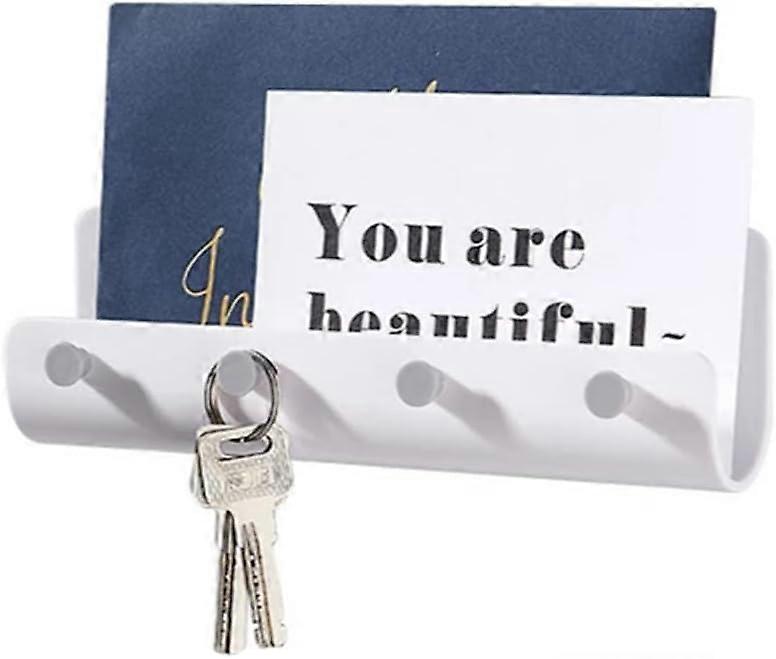 Key Rack Wall Mounted and Mail Holder,4 Hook Self Adhesive Wall Mounted Key Tidy,Mail Holder Organiser for Entryway Hallway Office