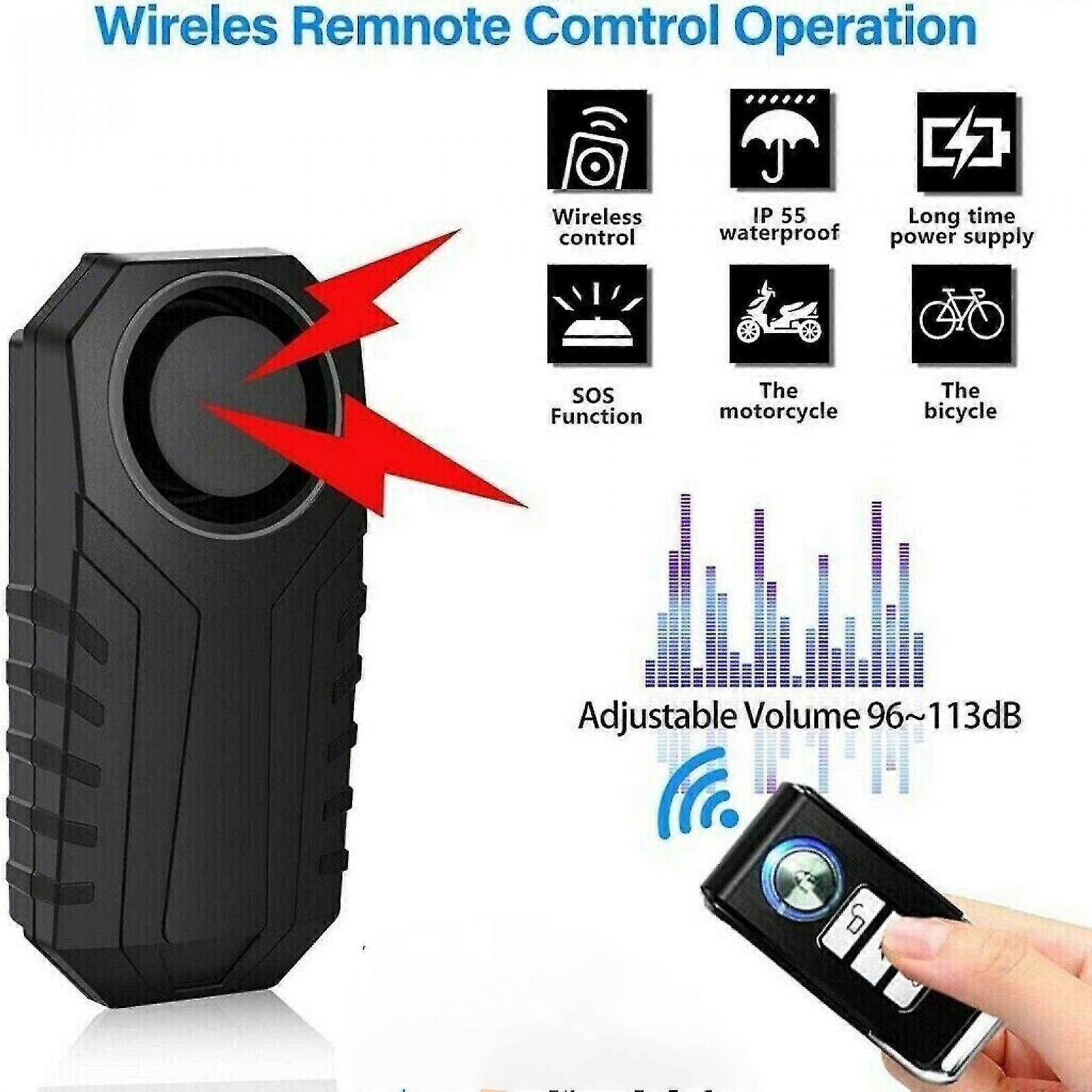 Motorcycle Bicycle Alarm System 113dB Wireless Anti Theft Vibration Remote Control