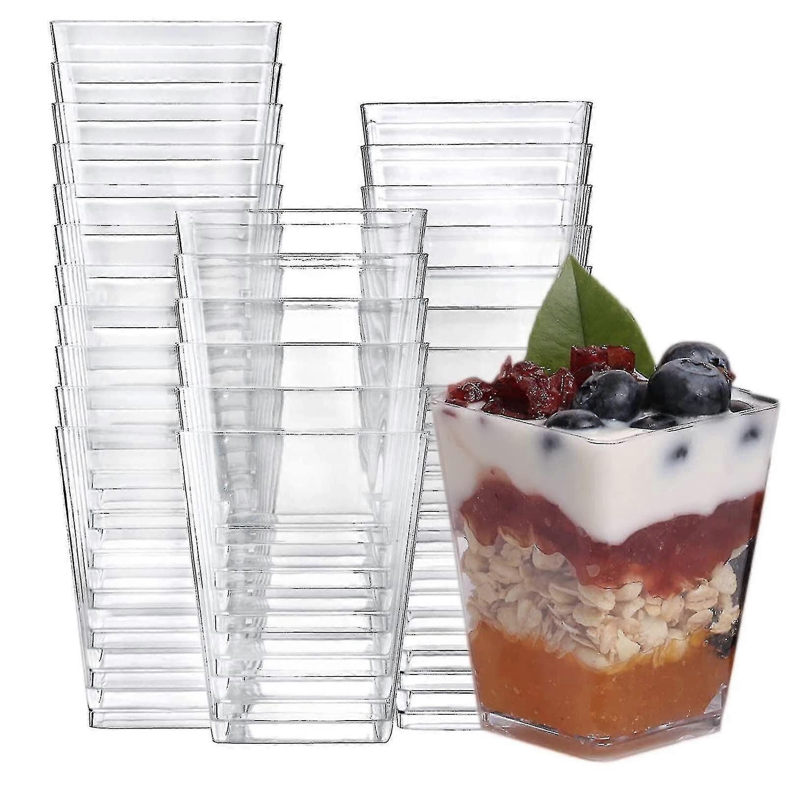 50pcs Dessert Cups With Lids And Spoons Square Dessert Cups Set Reusable Plastic Dessert Cups