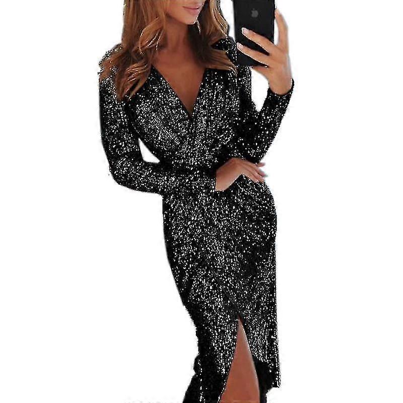Dames Glitterjurk – één Schouder, Ruches, Bodycon Met V-hals, Ideale Club- En Feestjurk