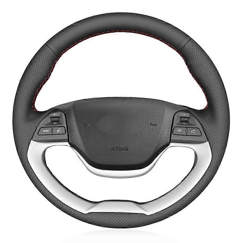 Μαύρο PU Faux Leather χειροποίητο κάλυμμα τιμονιού αυτοκινήτου για Kia Morning 2011-2016 Picanto 2012-2015