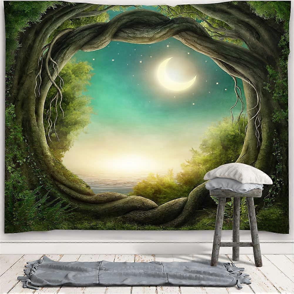 Forest Tapestry Nature Landscape Tapestry Green Tree Psychedelic Jungle Wall Art Decors, 150x130cm