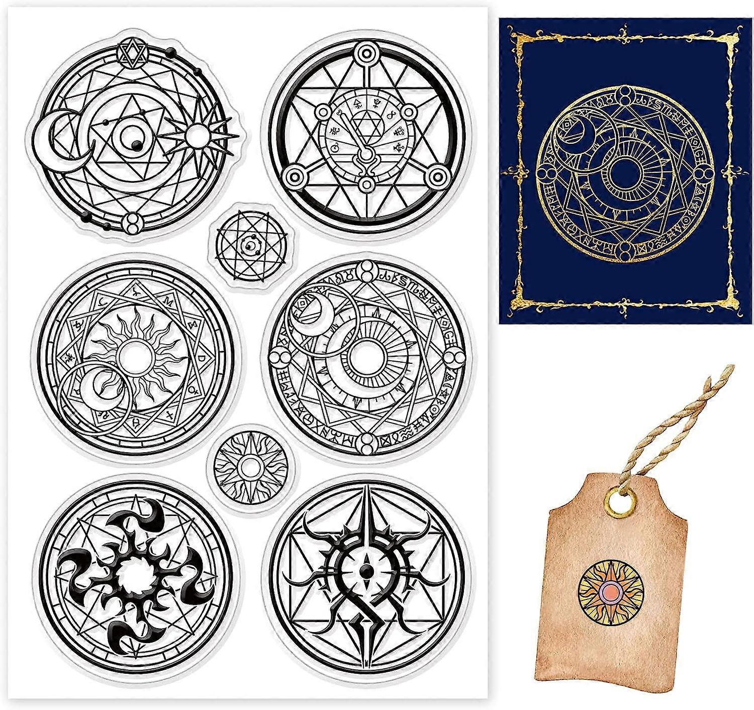 1sheet Magic Summoning Circle Clear Stamps Round Compass Transparent Silicone Stamps
