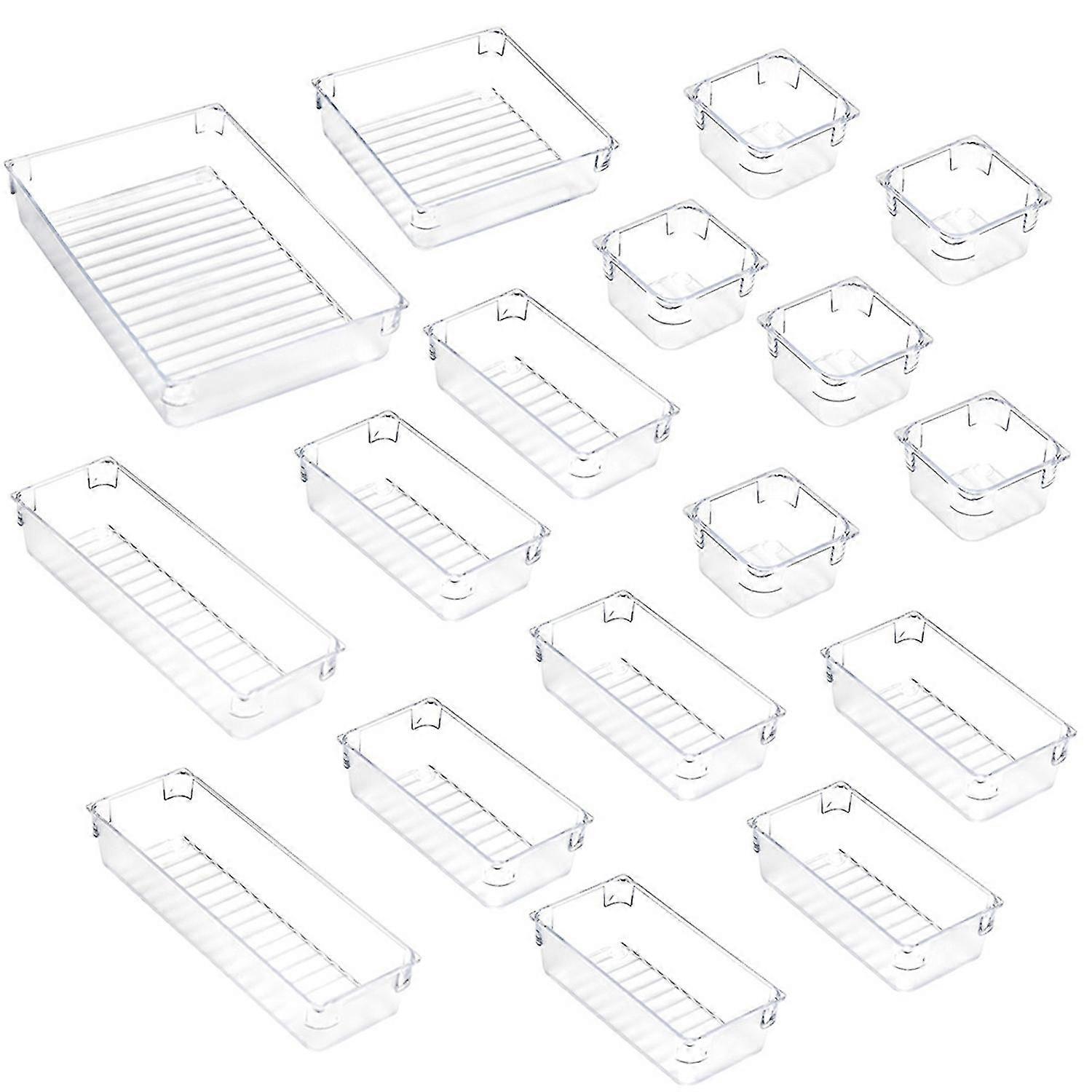 17Pcs Simple Transparent Desk Drawer Storage Organizers Bathroom Tray Dividers
