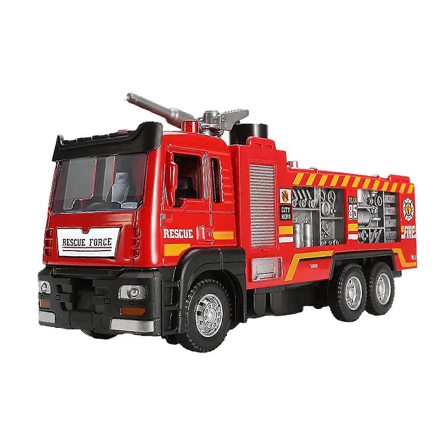 Simulation Fire Truck Strong Pull Back Sound Light Spray Function Inertia Drive-forward Interactive