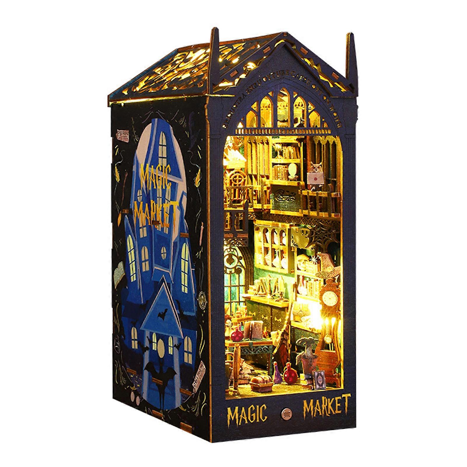 Diy Book Nook Kit 3d Wooden Puzzle Bookshelf Insert Decor With Sensor Light