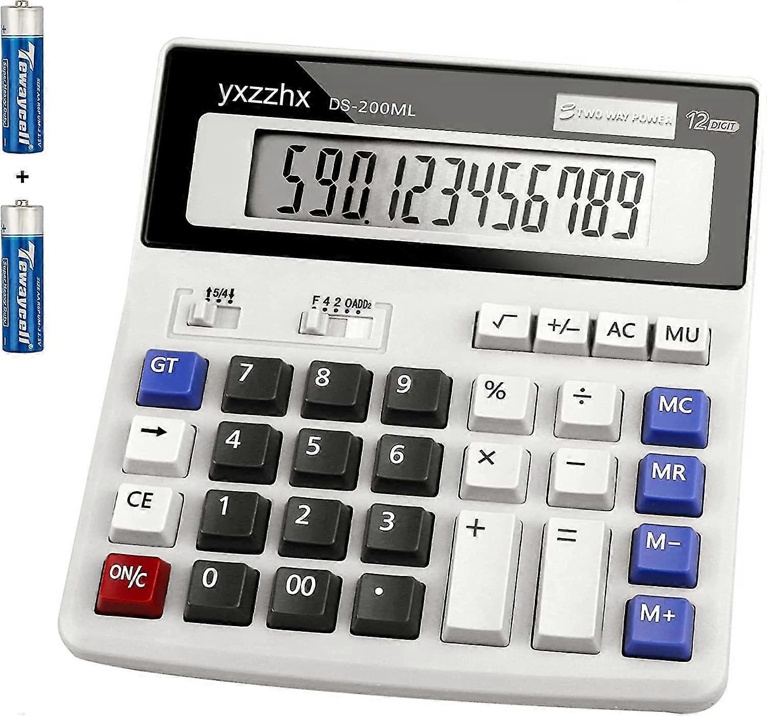 Desk Calculator Large Numbers, Two Way Power Battery and Solar Calculators Desktop, Big Buttons Easy to Press Used as Office Calculators for Desk, 12