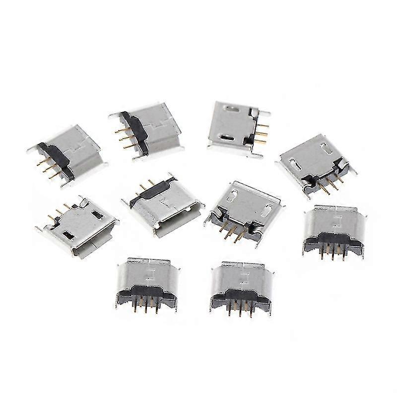 10 Pcs Micro Usb Type B Female Socket 180 Degree 5-pin Smd Smt Soldering Jack