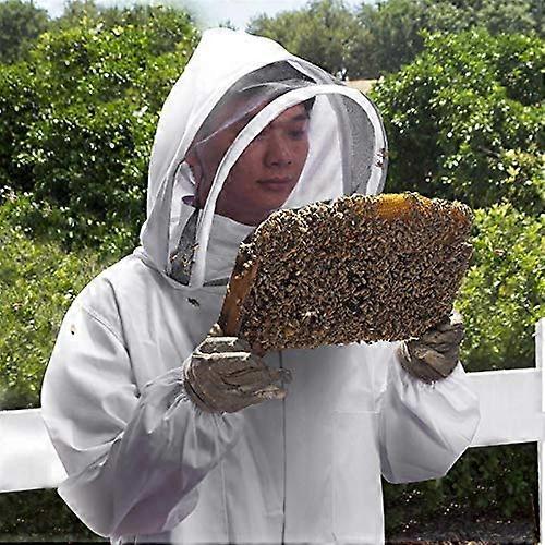 XXL White Ventilated Full Body Anti-Bee Suit | Beekeeping Tool With Veil & Hood, Protective Coat
