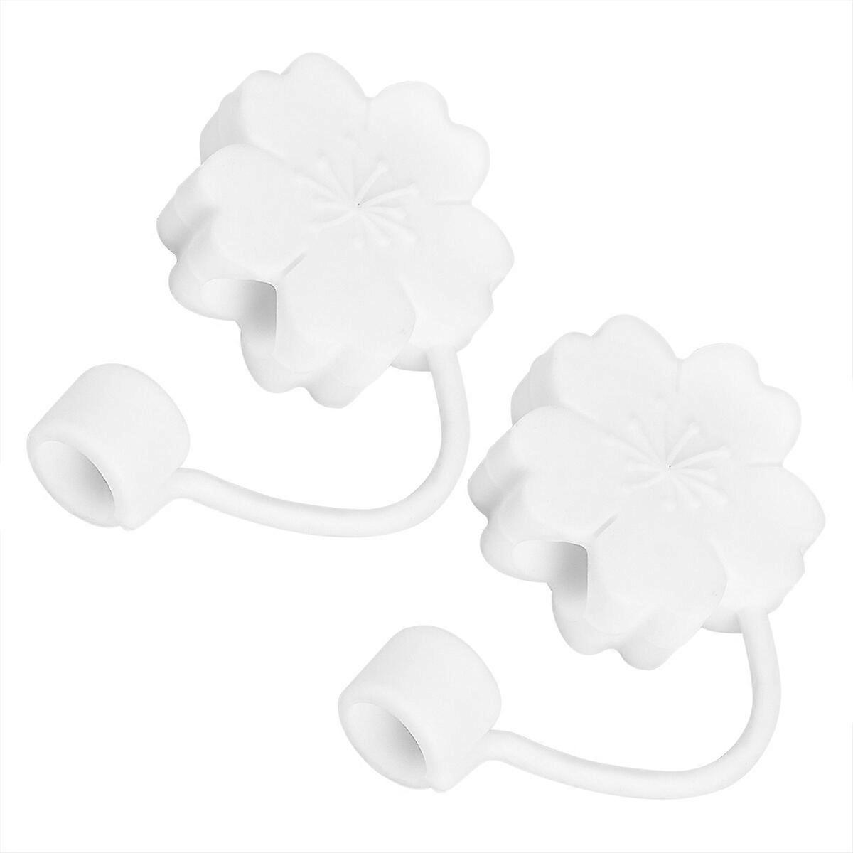 2 Stück schöne Form Strohhalmspitzen Abdeckung Silikon-Strohhalmstopfen für Strohhalm (weiße Sakura)
