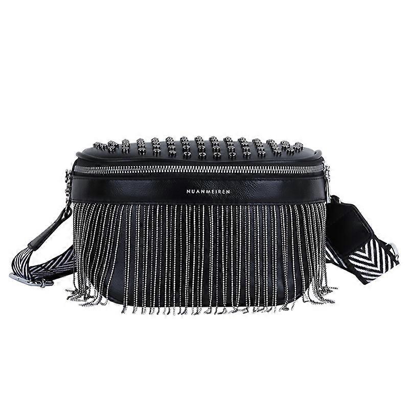 Rivet diagonal chest bag Wide shoulder strap one shoulder women's bag black