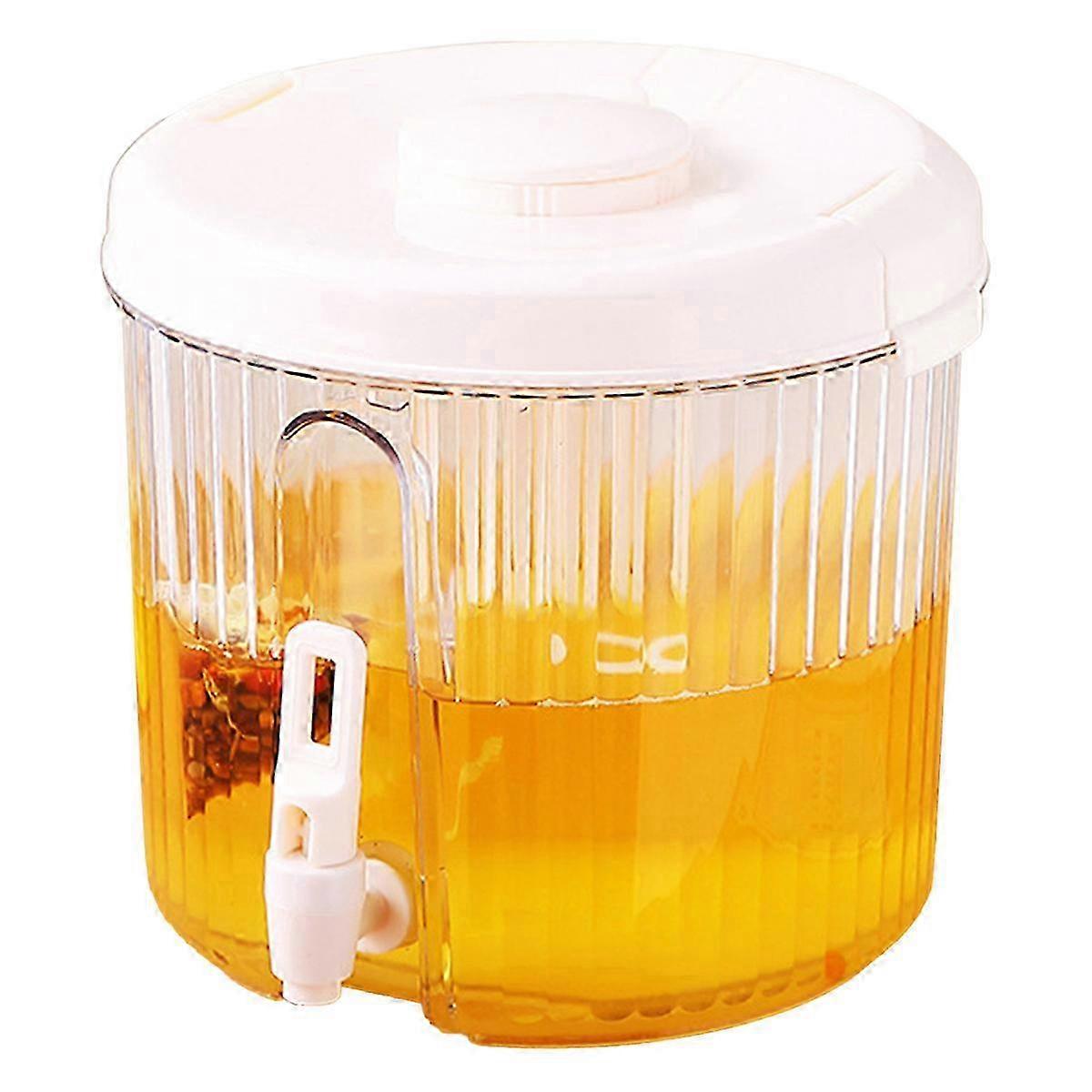 4L Drink Dispenser for Fridge Beverage Dispenser with Cold Drink Dispenser Container with Lid for Party Bar Daily Use,Round White