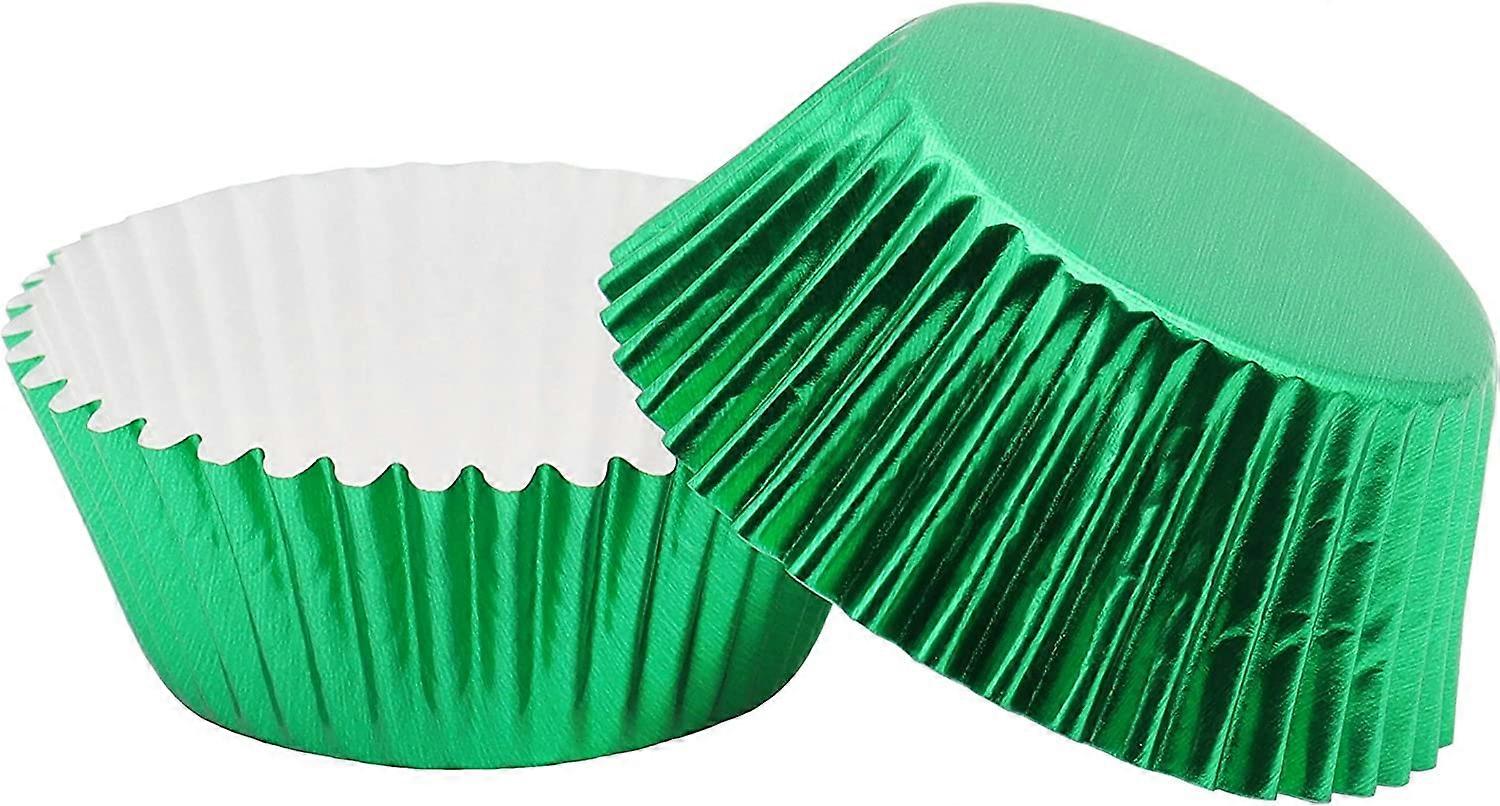 200 Pcs Standard Sized Foil Cupcake Liners Baking Cups (Green)