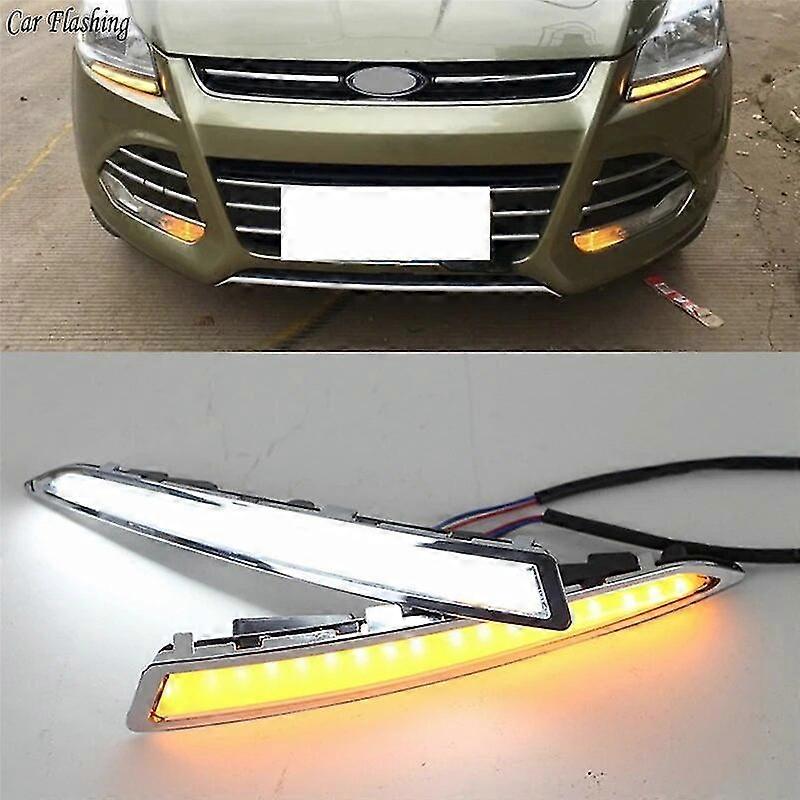 For Ford Kuga Escape 2013 2014 2015 2016 2017 Daytime Running Light Drl Led Fog Lamp Cover With Yellow Turning Signal Functions