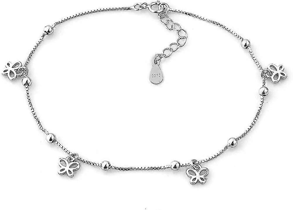 925 Sterling Silver Indian Butterfly Adjustable Beaded Ankle Bracelets Anklet