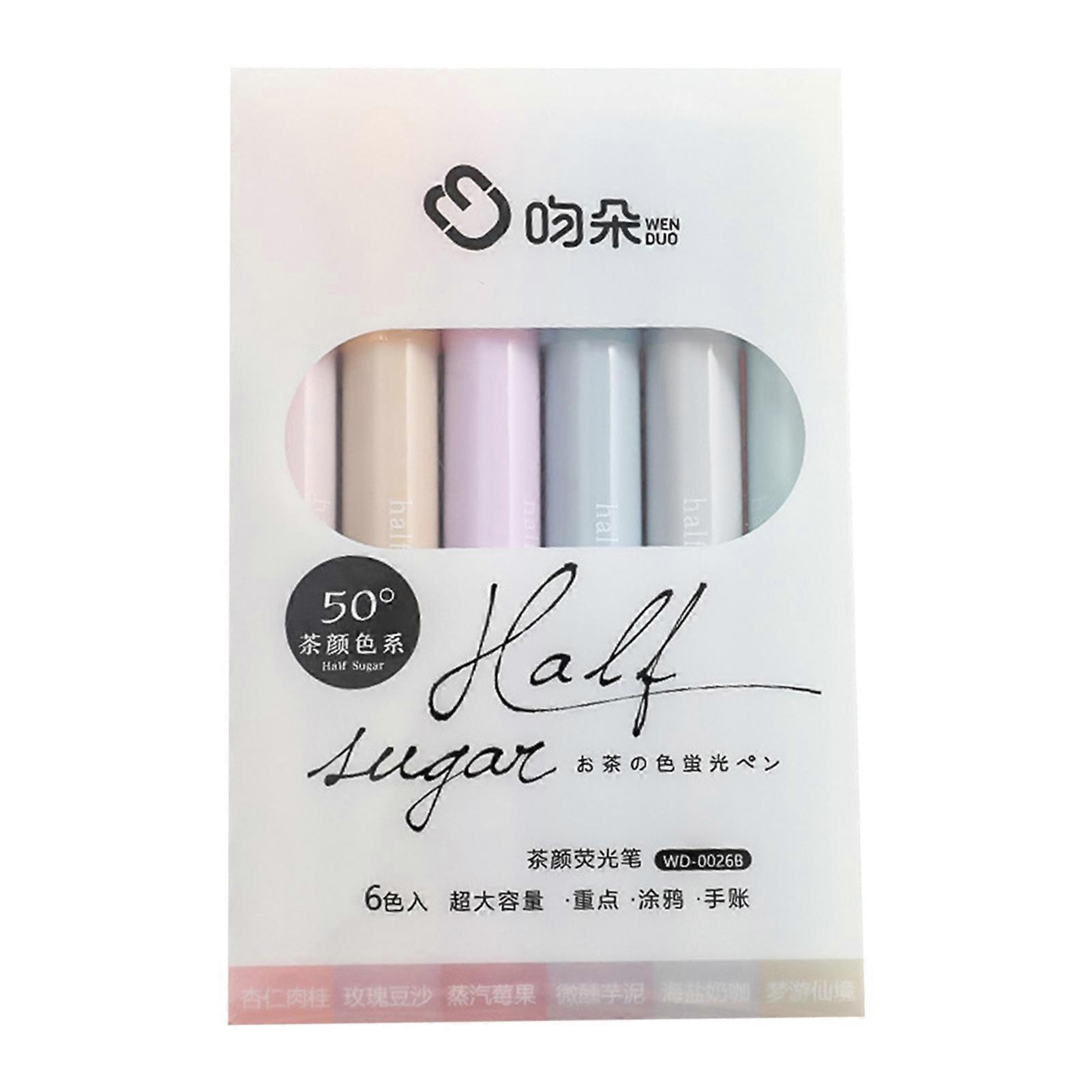 JIKAIX 6 Pcs/Set Marking Pen Comfortable Grip Waterproof Quick-drying Ink Non-slip Large Capacity Mark Student Stationery Even Ink Output Safe No Odor