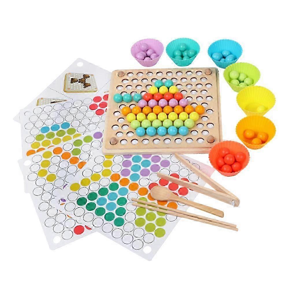 Juguetes de madera, cuentas de colores, juegos de bolas de clip para niños pequeños, juguete de habilidades básicas para la vida, reconocimiento de colores, formas, desarrollo de la coordinación mano-ojo