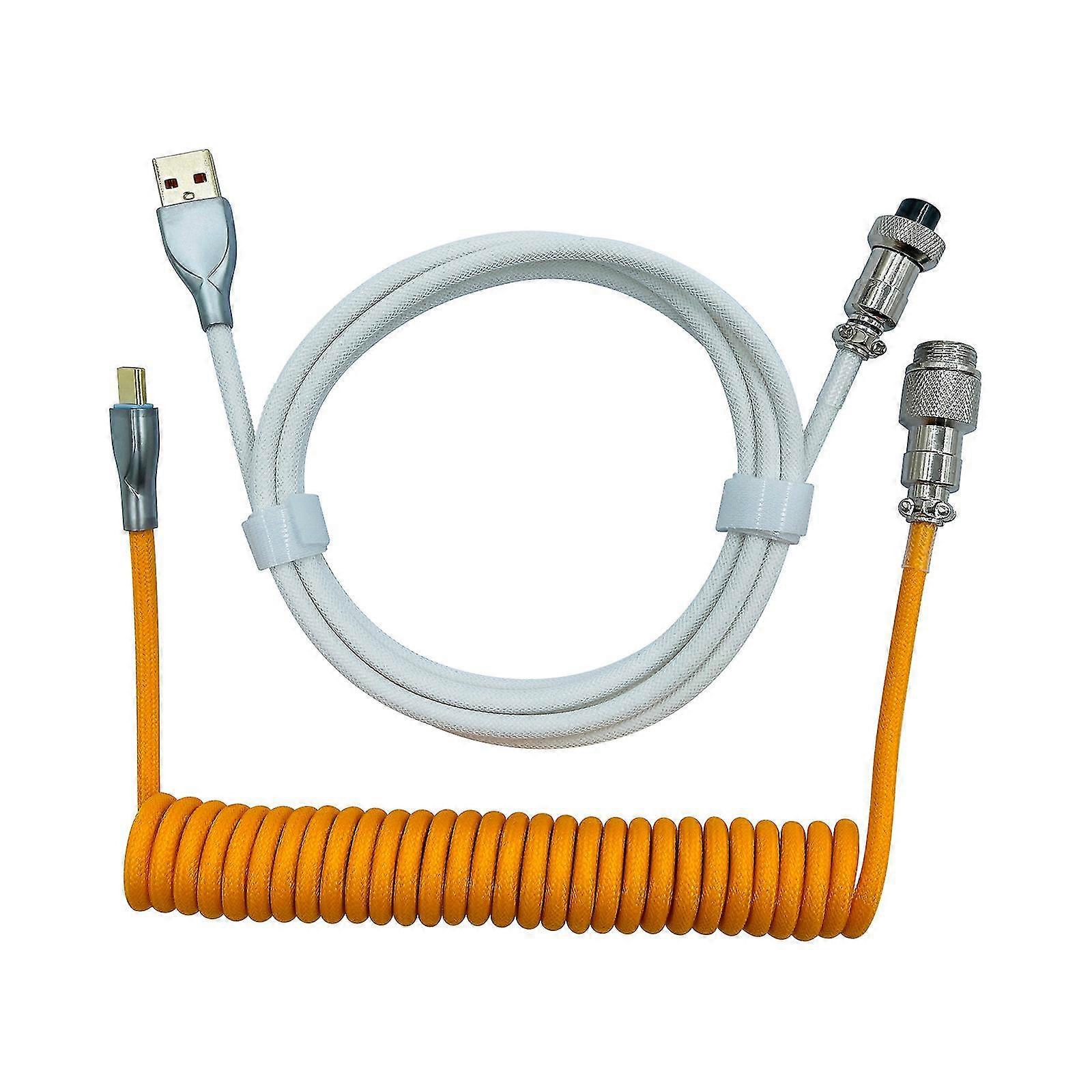 Coiled Usb C Cable For Gaming Keyboard Double-sleeved Mechanical Keyboard Cable With Detachable Metal 1.5m Usb-c To Usb-a