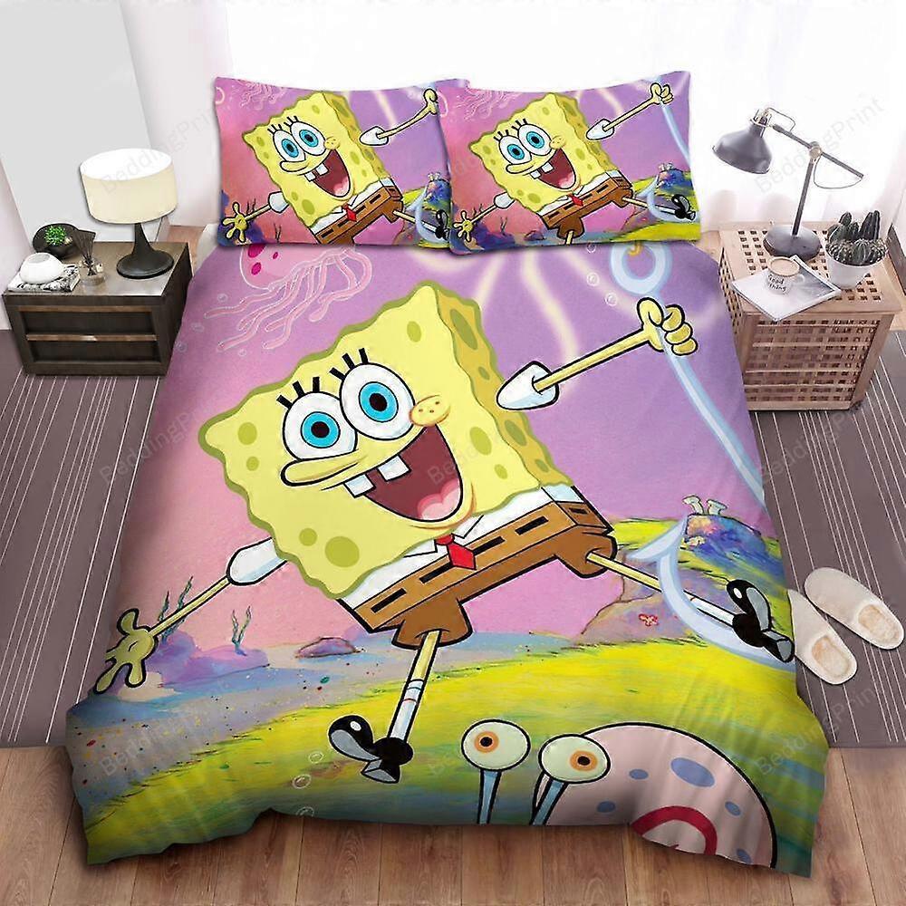 v5407 Draps de lit Bob l’éponge Squarepants Bob l’éponge et Gary l’escargot Housse de couette Set Draps de lit IU5407