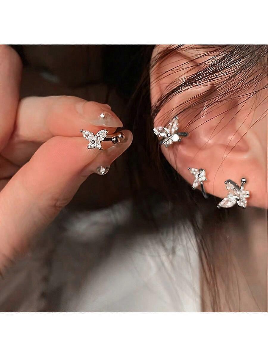 2pcsクリスタルラインストーンマーキーズバタフライクリップオンイヤリング